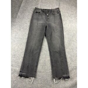 Mica Women's 30 Black Stretch Denim Straight Leg Jeans button Fly Front Seam